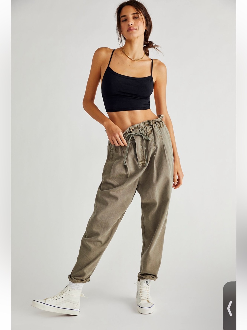 Free People Margate Pleated Trousers in Green XS